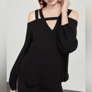 NWT BCBGMaxAzria Tina Black Cold Shoulder Blouse size M